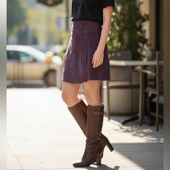 Benetton Vintage 1990's United Colors of Benetton China Plum Leather Wrap Skirt - Picture 2 of 10